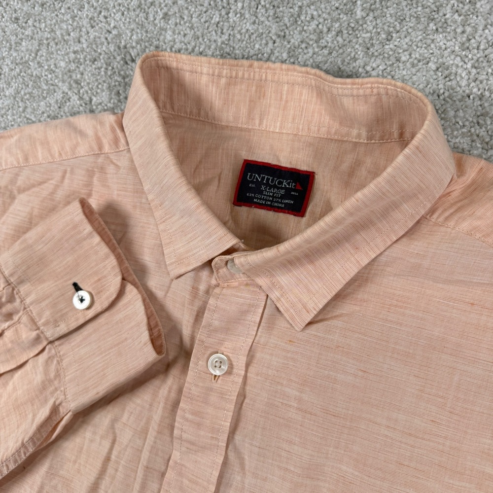 UNTUCKit‎ Button Down Shirt Mens XL Orange Linen Blend Slim Fit Long Sleeve